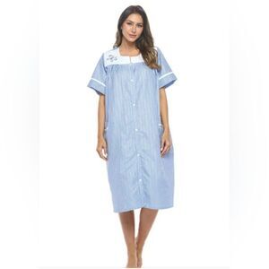 Casual Nights Striped Snap House Dress